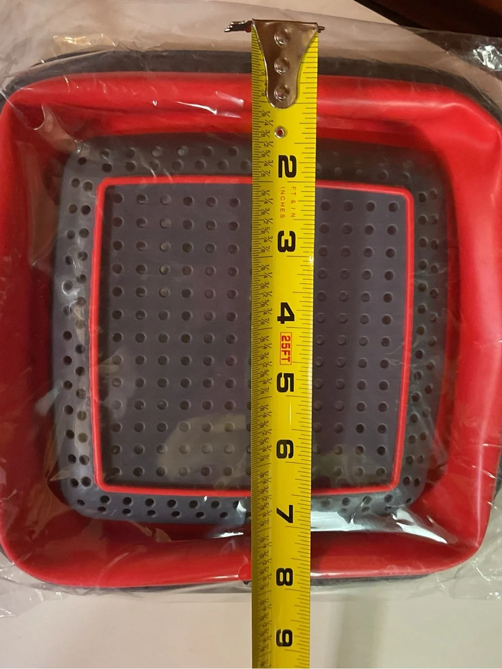 Kitchen Groups Collapsible Colander Gray And Red 7.5”x7.5” Plus Handles Small St